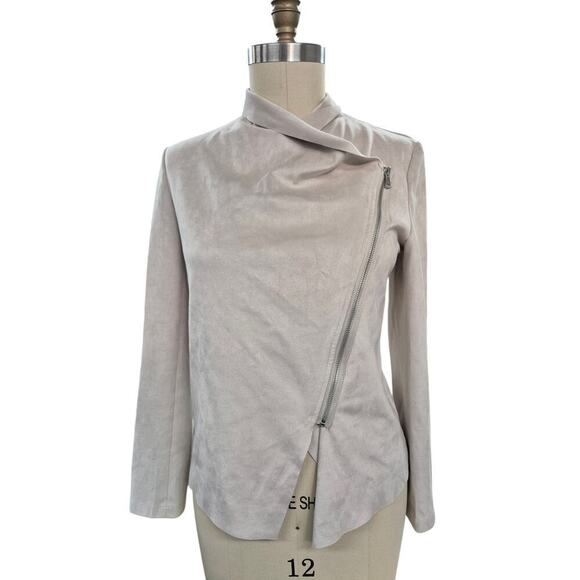 Philosophy 100% Polyester Faux Leather Asymmetrical Zip Cream Jacket Sz M NWOT - Picture 1 of 5